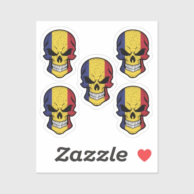 Sticker Roumanie Drapeau crâne souriant (Feuille)