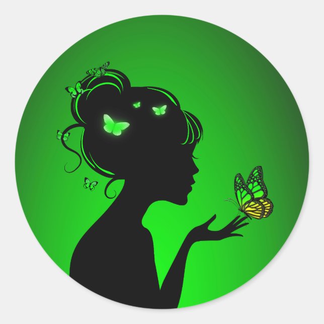 Sticker Round The Green Butterfly Woman (Front)