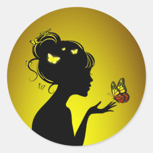 Sticker Round The Woman Butterflies Yellow