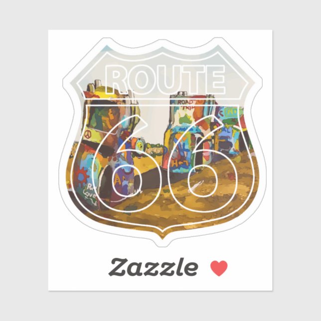 Sticker Route 66 Cadillac (Feuille)