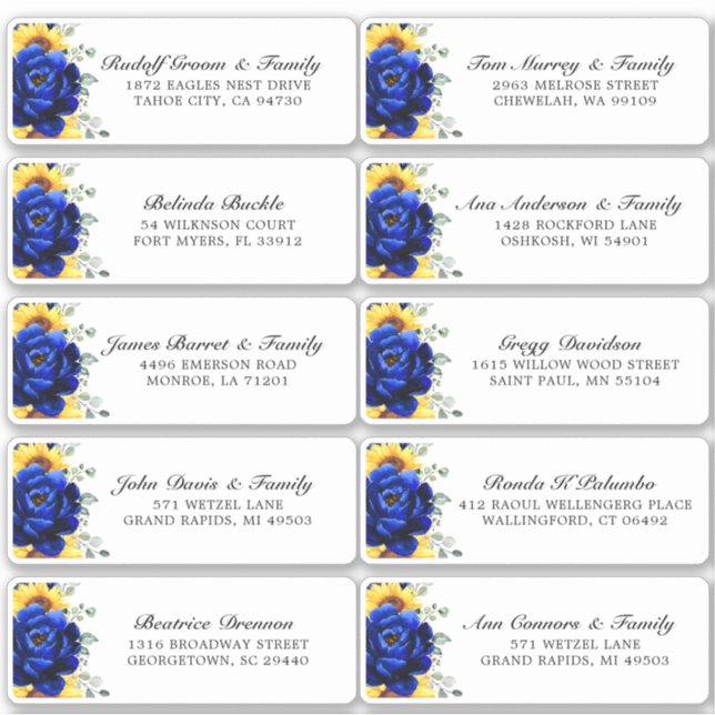 Sticker Royal Blue Rustic Tournesol Moderne Floral Mariage (Devant)