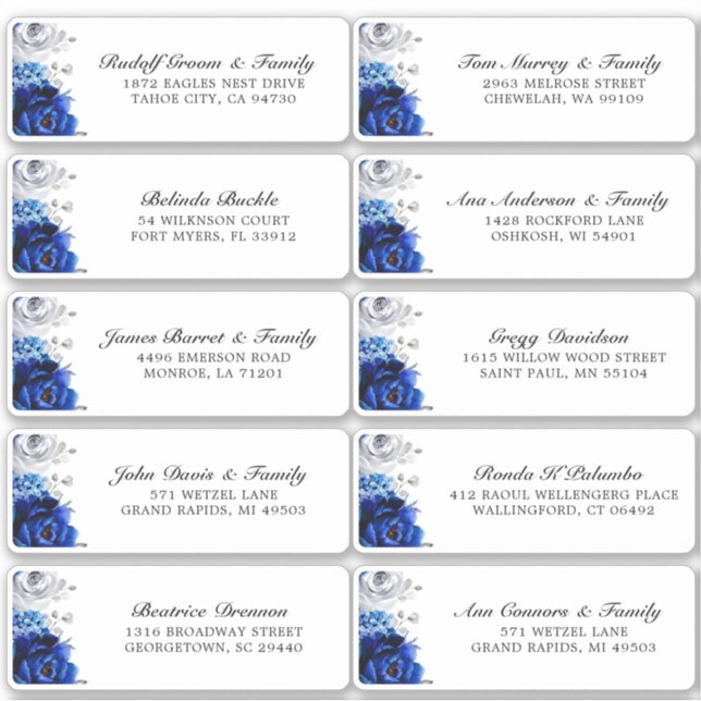 Sticker Royal Blue White Silver Mariage Adresse d'hôte (Devant)