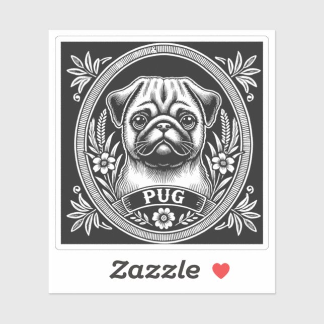 Sticker "Royal Pug Portrait" Vinyl (Feuille)