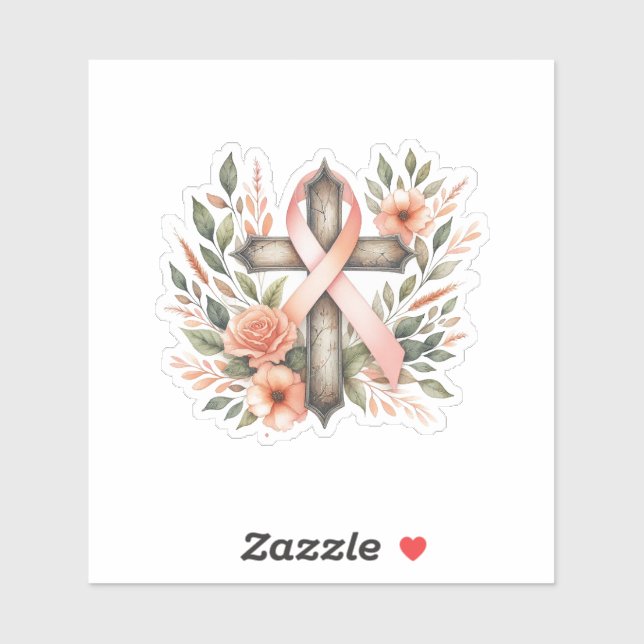 Sticker Ruban de pêche au cancer utérin avec croix (Feuille)