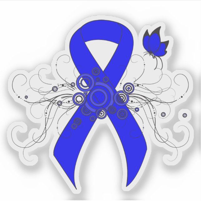 Sticker Ruban de sensibilisation bleu avec papillon (Devant)