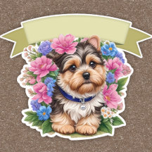 Ruban élégant, adorable Yorkshire, fleurs personna