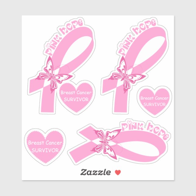 Sticker Ruban rose avec le papillon Survivant du cancer du (Feuille)