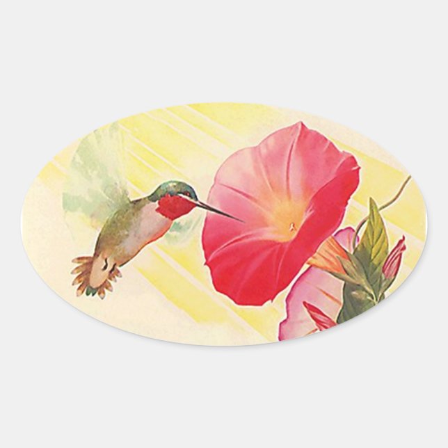 Sticker Ruby Throated Hummingbird @ Flowers Garden (Front)