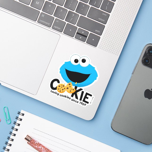 Sticker Rue Sésame | Cookie Monster Lookies (Ordinateur portable avec iPhone)