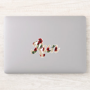 Sticker RUN Type rétro Vintage Rustique Rouge Floral Motif