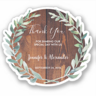 Sticker Russe aquarelle feuille Merci de bois mariage
