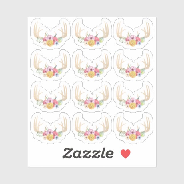 Sticker Russe Floral Antlers Pastel Aquarelle Planner (Feuille)