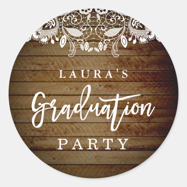 Sticker Rustic Lace Wood Graduation Party (Devant)