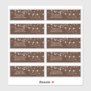 Sticker Rustic Wood Hearts Nom et adresse Mariage Étiquett