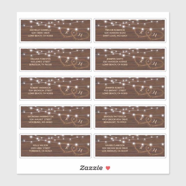 Sticker Rustic Wood Hearts Nom et adresse Mariage Étiquett (Feuille)