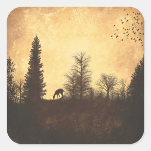 Sticker rustique cerf dans les arbres Woodland Cou