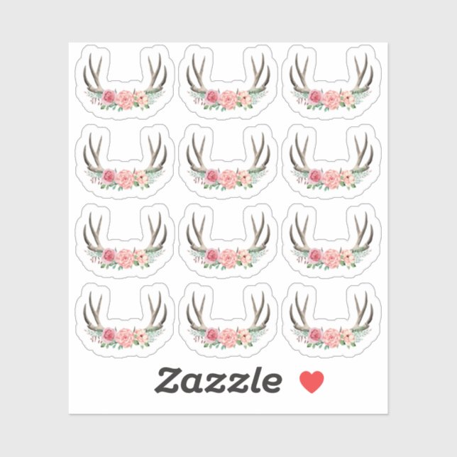 Sticker Rustique Floral Antlers Shabby Chic Rose Planner (Feuille)