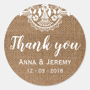 Sticker Rustique Mariage en dentelle Burlap