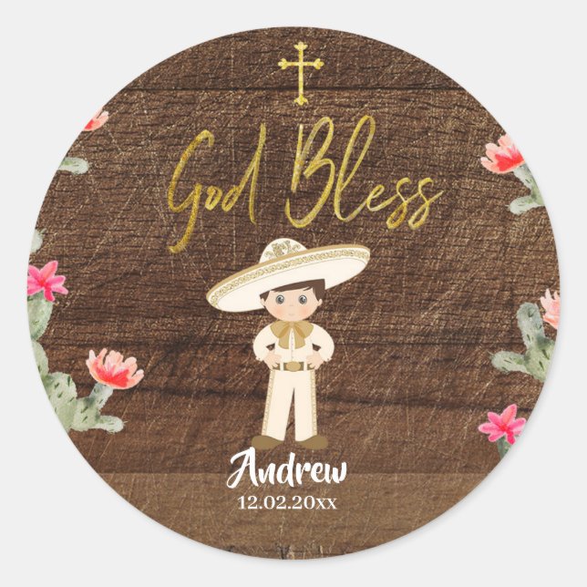 Sticker Rustique Mexicain Gold Charro Boy Baptiser (Devant)