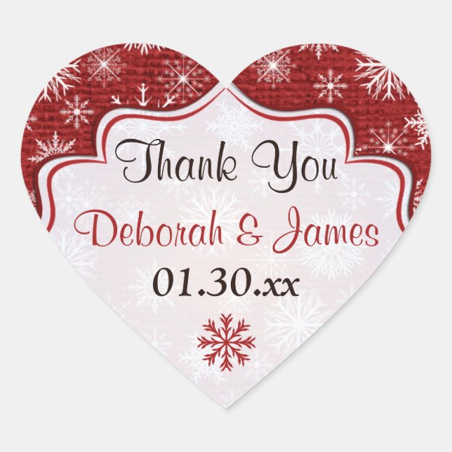 Sticker Rustique Red Burlap Snowflakes Wedding Fav (Devant)