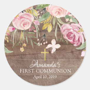 Sticker Rustique Rose Floral First Holy Communion