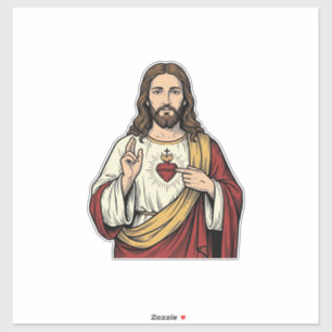 Sticker Sacré-Cœur Jésus Gravure Vintage Art Vectoriel_1