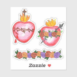 Sticker Sacré et Immaculé Roses de coeur