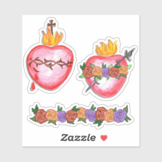 Sticker Sacré et Immaculé Roses de coeur