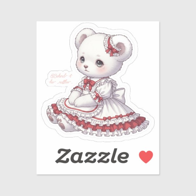 Sticker Sad Sweet Goth Bear - Red & White Frilly Dress (Feuille)