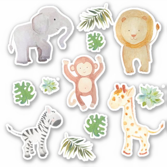 Sticker Safari Animaux sauvages Feuilles tropicaux (Devant)