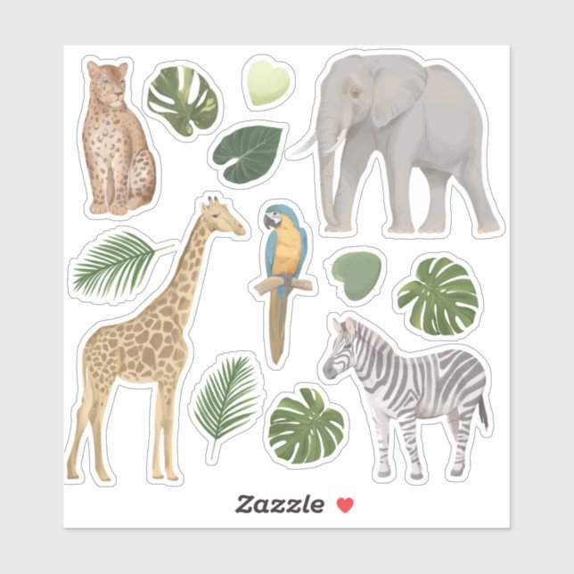 Sticker Safari Animaux sauvages Feuilles tropicaux (Feuille)