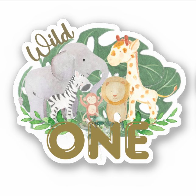 Sticker Safari Wild One Animaux Feuilles tropicaux (Devant)