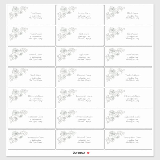 Sticker Sage Green Floral Line Art Adresse du client (Feuille)