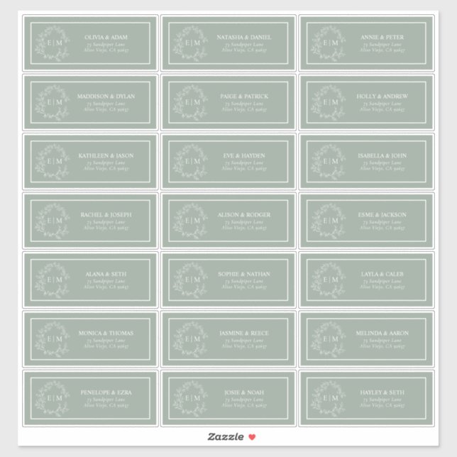Sticker Sage Green Leafy Crest Monogram Adresse du client (Feuille)
