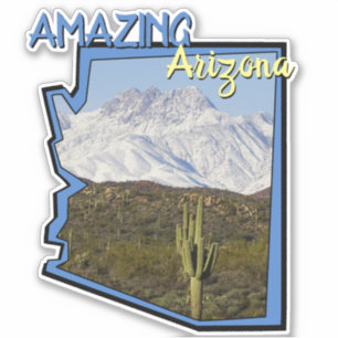 Sticker Saguaro Cactus Snowy Mountains Arizona Carte Plan