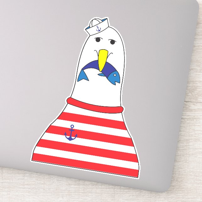 Sticker Sailor Oiseau de mer Manger un poisson Enfants Nau (Détail)
