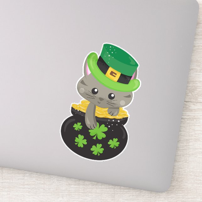 Sticker Saint Patrick's Day Chat, Clovers, Pot D'Or (Détail)