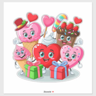 Sticker Saint Valentin coeur et bonbons amis