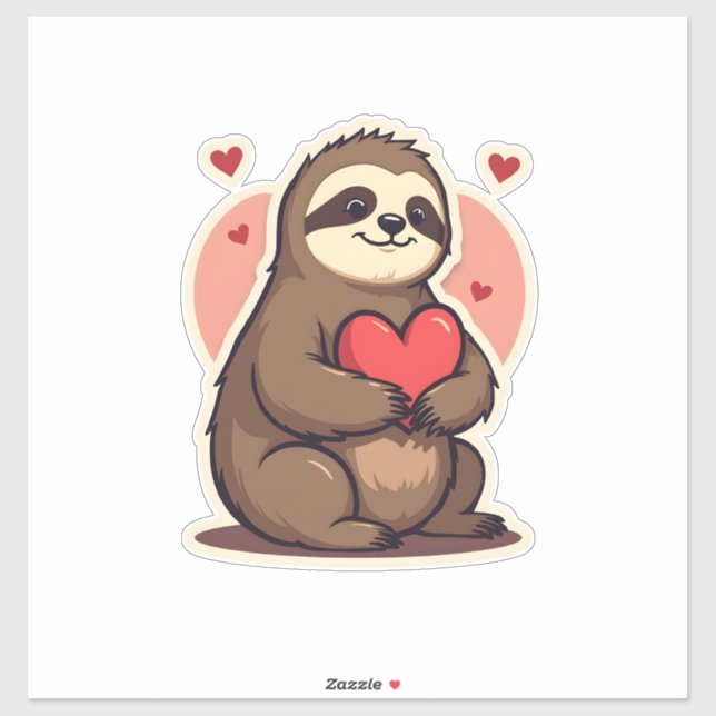 Sticker Saint-Valentin de paresseux vintage Mignon design  (Feuille)