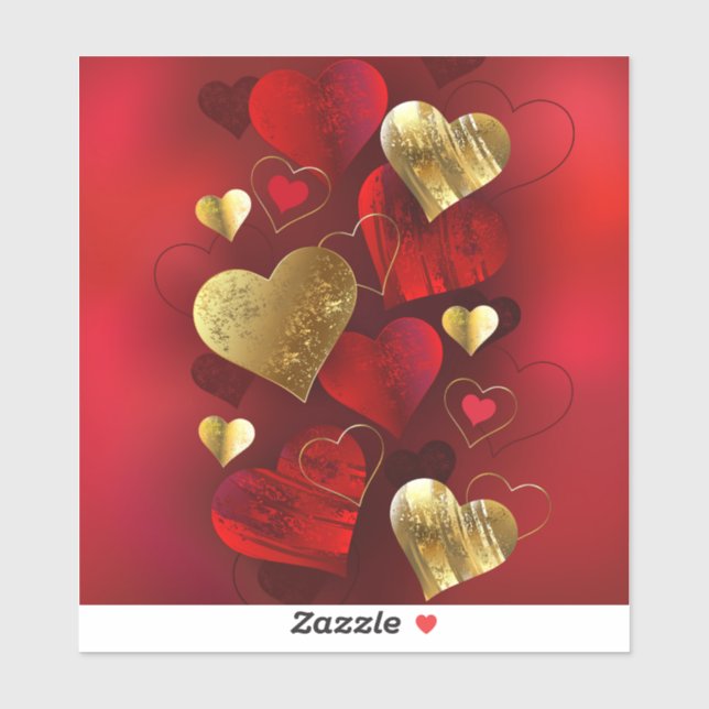 Sticker Saint-Valentin dorés et rouges (Feuille)