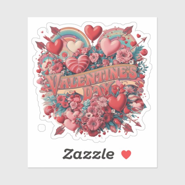 Sticker Saint Valentin, super journée, clipart rétro (Feuille)