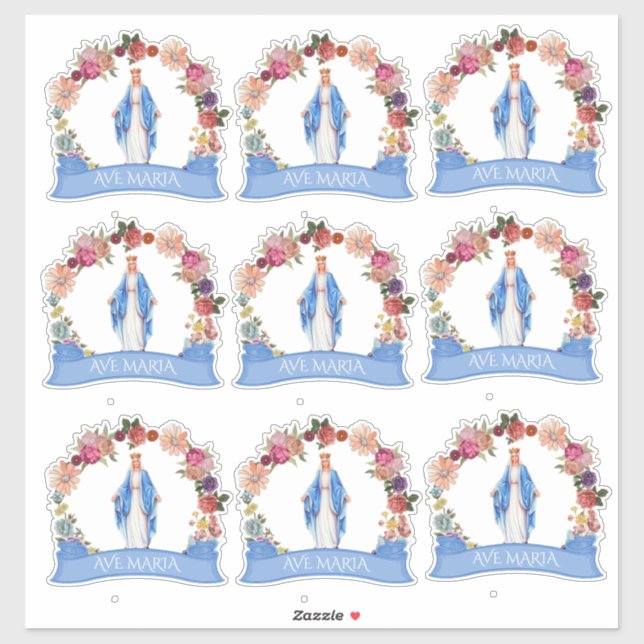 Sticker Sainte Vierge Marie Florale Religieuse (Feuille)