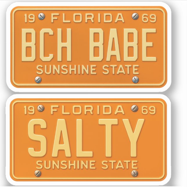 Sticker Salty Beach Babe - Retro Florida License Plate 2pc (Devant)