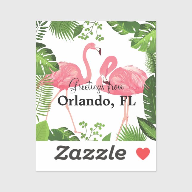 Sticker Salutations d'Orlando, Floride, Flamants roses ros (Feuille)