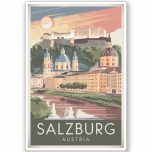 Sticker Salzbourg Autriche Illustration Voyage Art Vintage