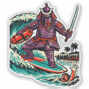 Sticker Samouraï aubergine Sauvetage Surf — Héros d'été vi