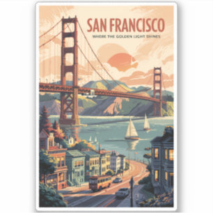 Sticker San Francisco California Skyline Travel Art Retro