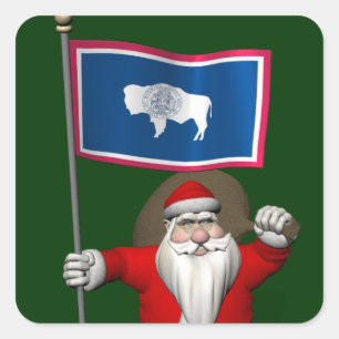 Sticker Santa Claus With Ensign Of Wyoming
