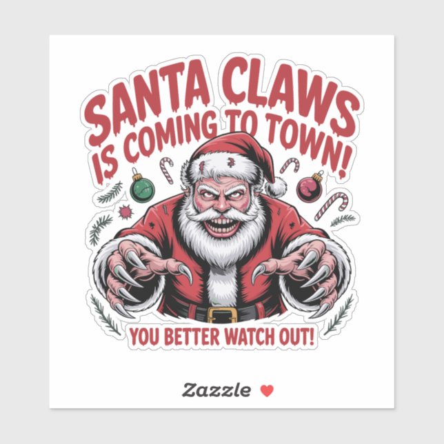 Sticker Santa Claws Is Coming to Town (Feuille)