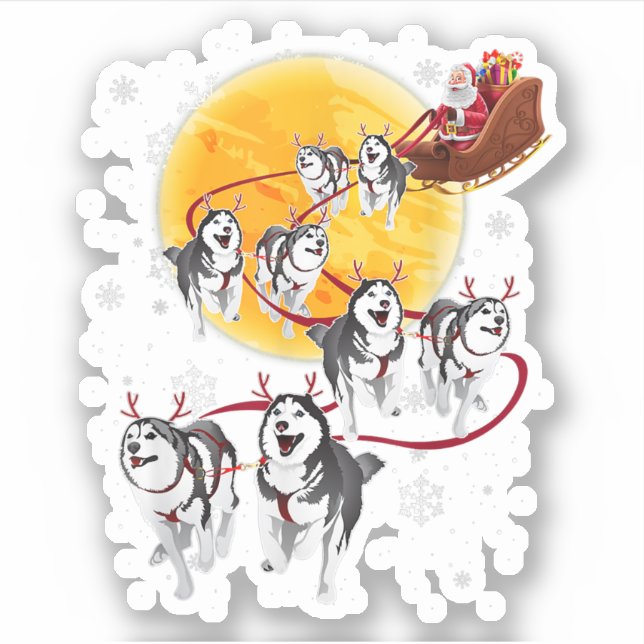 Sticker Santa Ride Sleigh Siberian Husky Christmas Dog Lov (Devant)